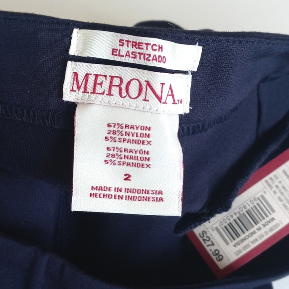 Merona Navy Blue Mid Rise Skinny Straight Pants Rayon Nylon Blend 2L (Stretch) - Picture 5 of 15